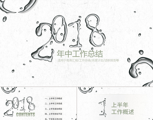 水滴创意数字年年终工作总结PPT模板