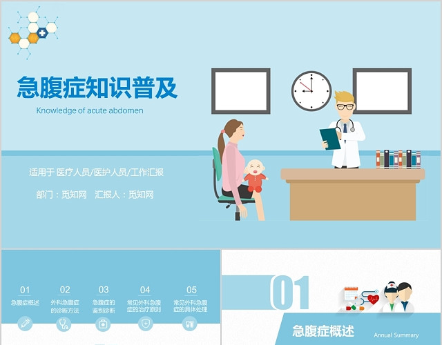 蓝色医疗护理急腹症医学通用PPT模板