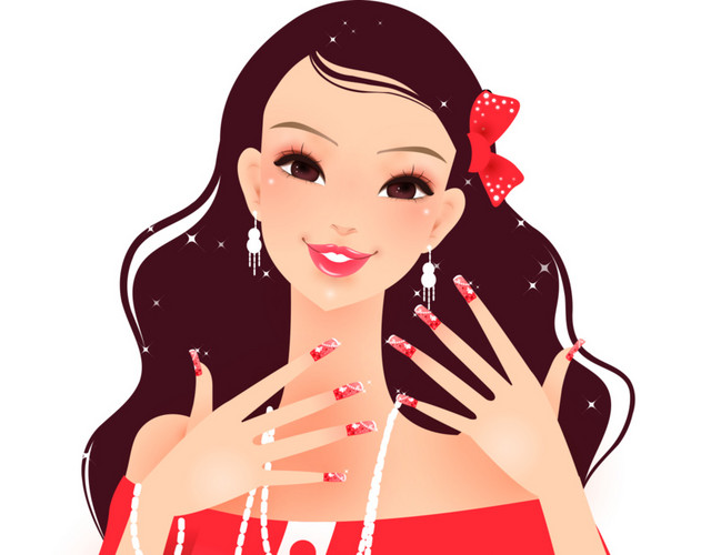 美甲美女手绘矢量插画