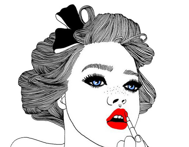 美女化妆手绘插画
