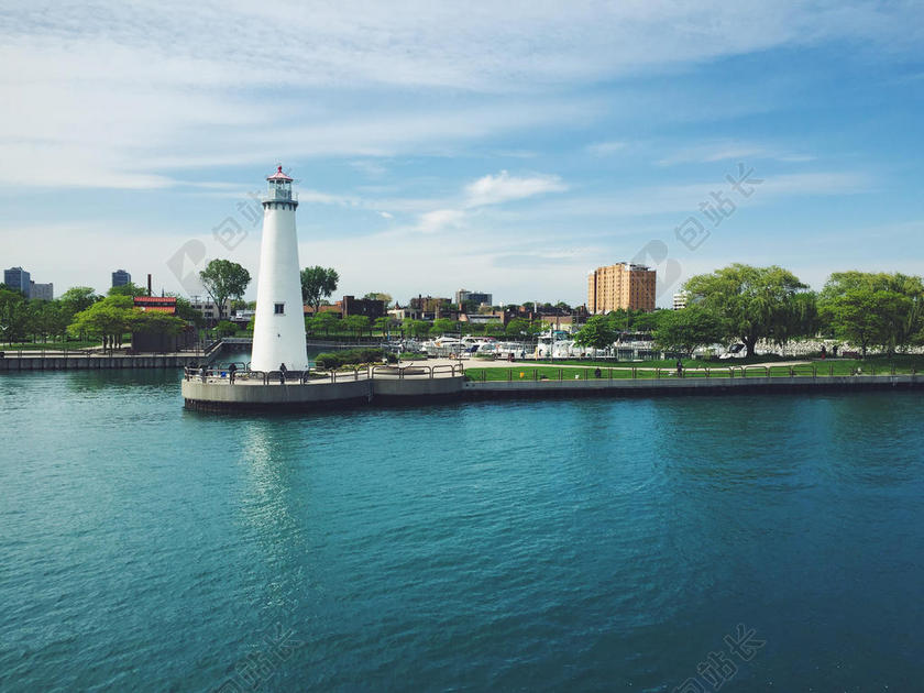清新海湾假日灯塔背景图片