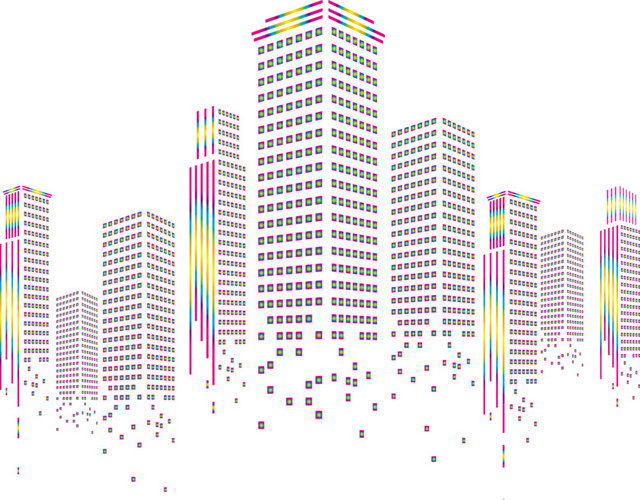 多边形建筑科技城市剪影背景图