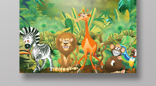 保护野生动物绿色卡通森林动物园海报