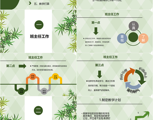 绿色清新简约教师个人述职报告PPT模板