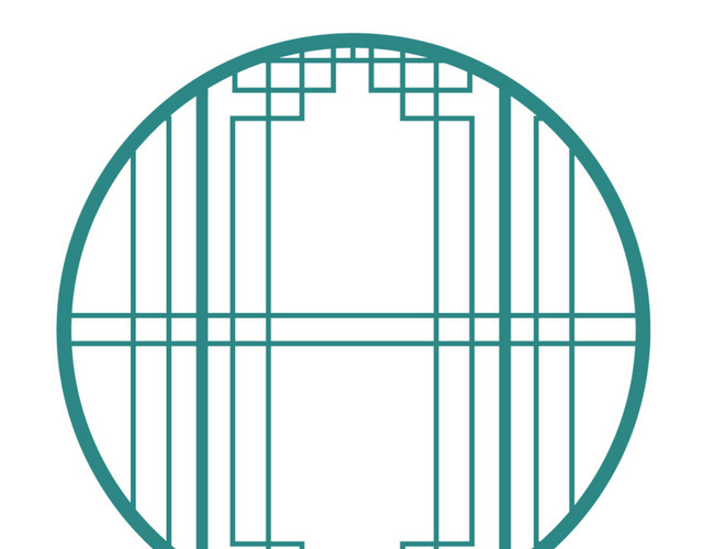 古代窗户 古代门窗 圆窗户 雕花窗户 蓝绿色