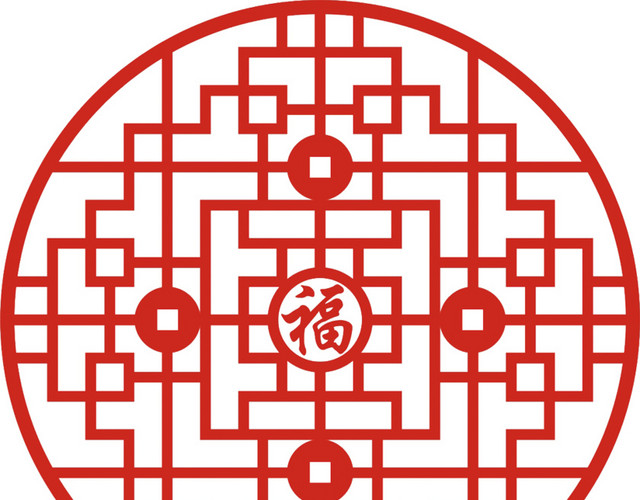 古代窗户 圆形形窗户 雕花窗户 福字 中国结