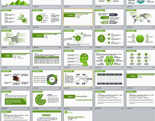 绿色清新简洁论文学术答辩PPT模板