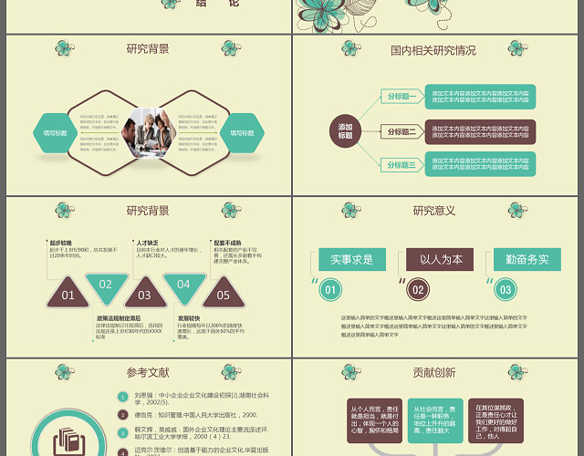 小清新复古花卉毕业答辩PPT模板