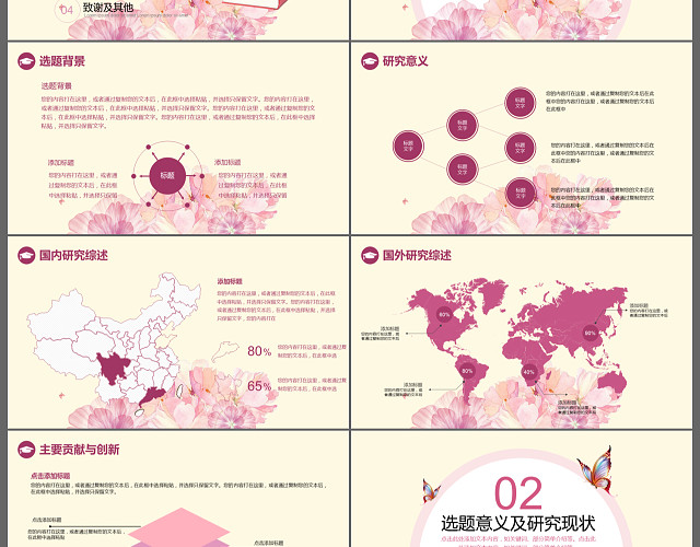 小清新花卉简约实用毕业论文答辩通用动态PPT模板