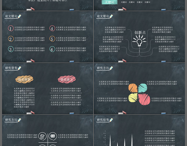 清新文艺范黑板手绘毕业答辩PPT模板