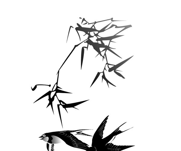 黑色竹叶燕子设计素材