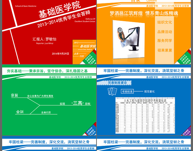 蓝色大气简约基础医学院优秀学生会答辩PPT模板