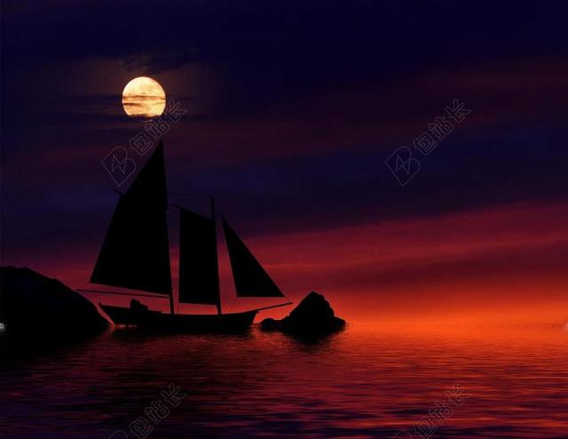 广告唯美夕阳下帆船航行背景图片
