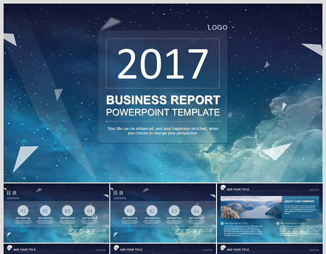 蓝色星空IOS风格企业商务PPT模板