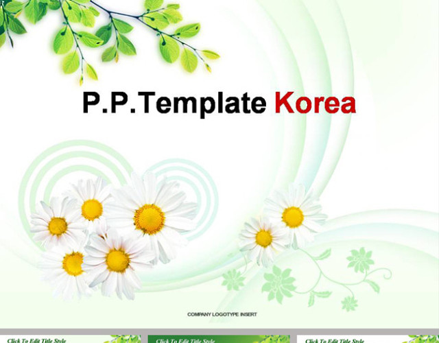韩国淡雅树叶菊花PPT模板