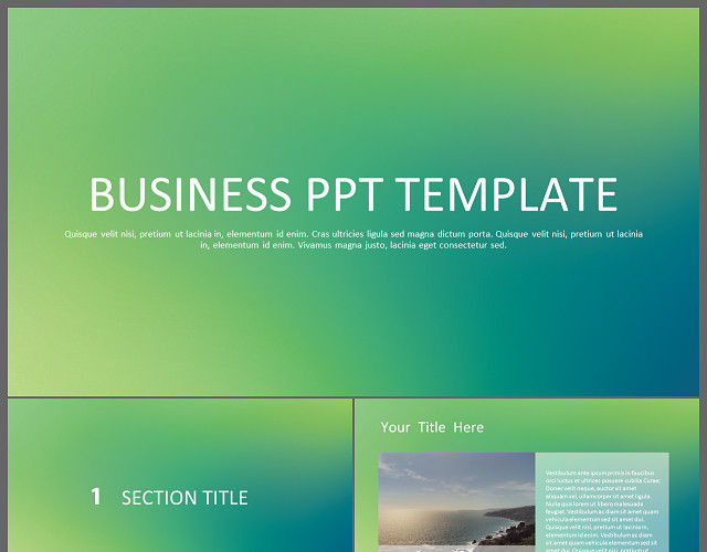 渐变蓝绿色欧美简约大气IOS商务通用PPT模板