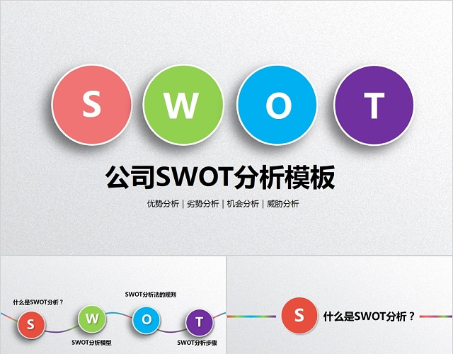 彩色立体企业公司SWOT数据分析PPT模板