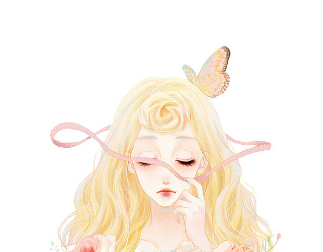少女蝴蝶花朵装饰