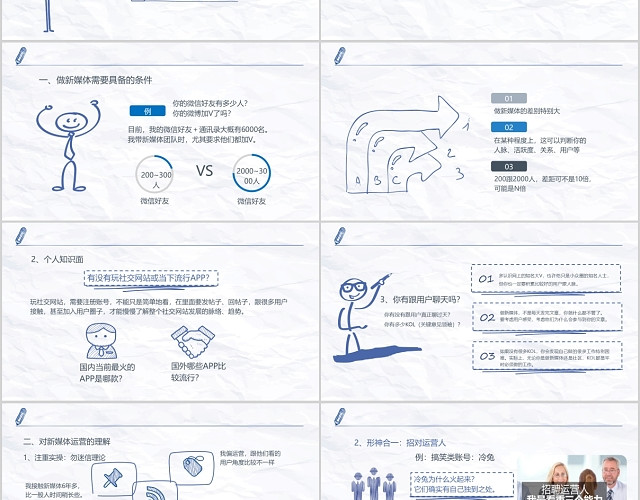 手绘蓝色简洁商务培训新媒体运营商务PPT