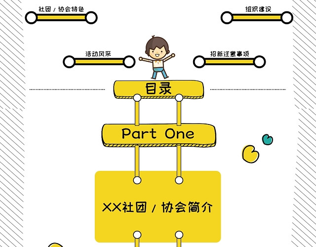 创意卡通海报风学生会社团招新黄色简约招生通用动态PPT模板