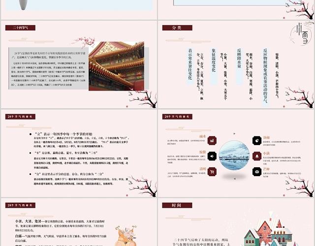 卡通人物雪景二十四节气小雪PPT模板