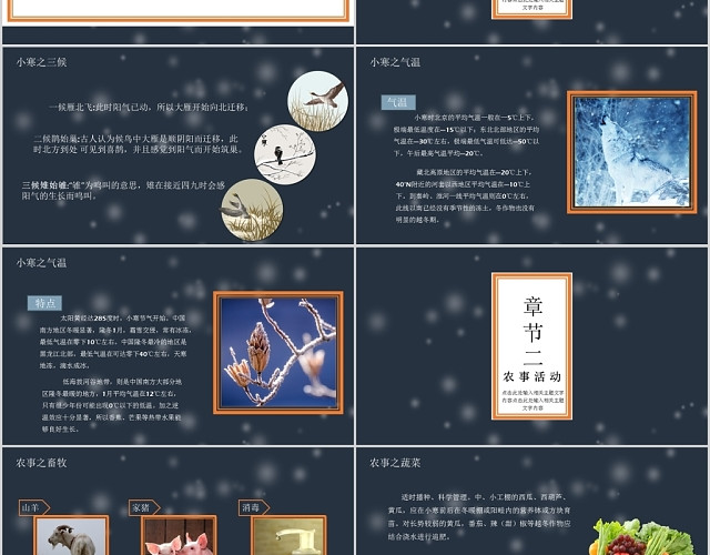 深色系简约中国传统二十四节气之小寒PPT模板