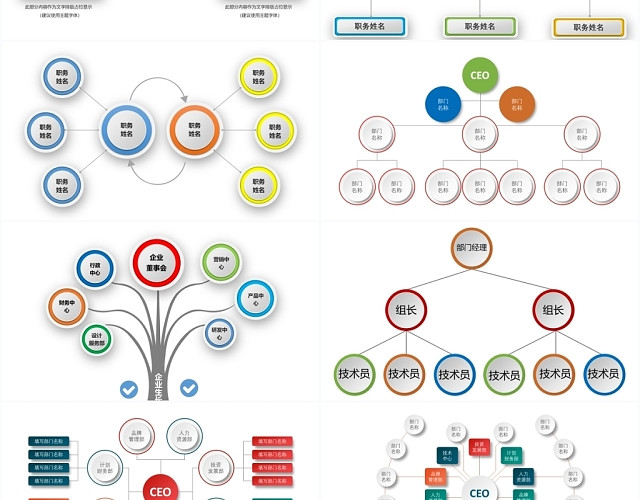 彩色简约组织架构图公司专用商务PPT模板