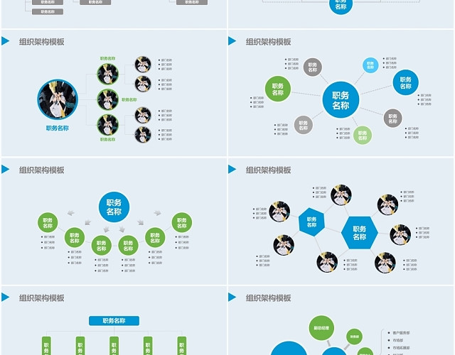 蓝色企业组织架构图商务PPT模板