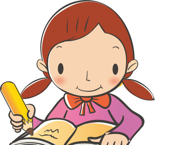 女孩学习写字矢量素材