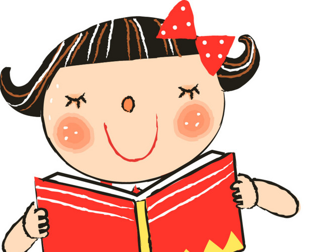 可爱手绘女孩阅读矢量素材