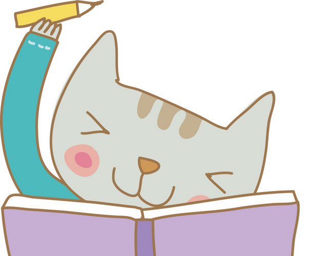 可爱猫咪看书写字矢量素材
