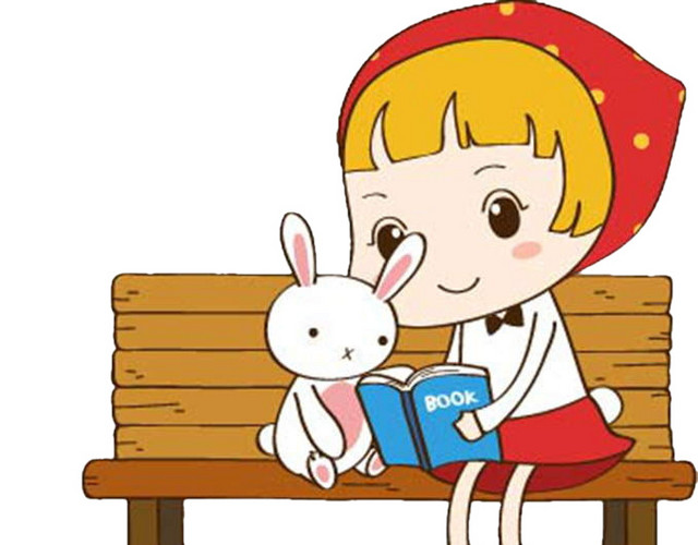 和兔子看书的女孩矢量素材