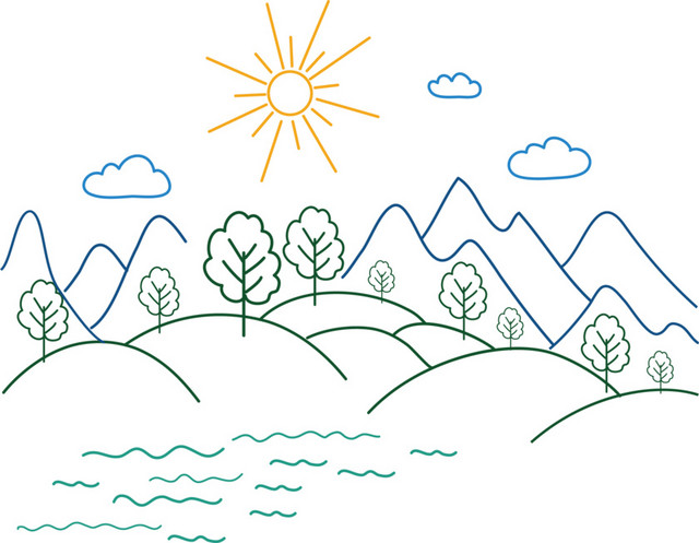 可爱线条山水矢量素材