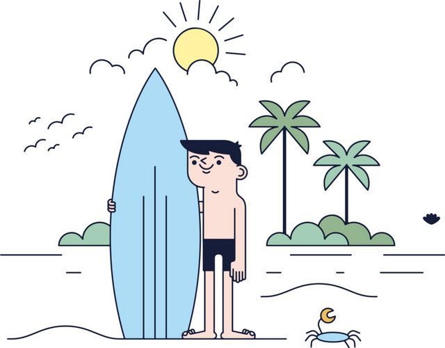 手绘冲浪男孩