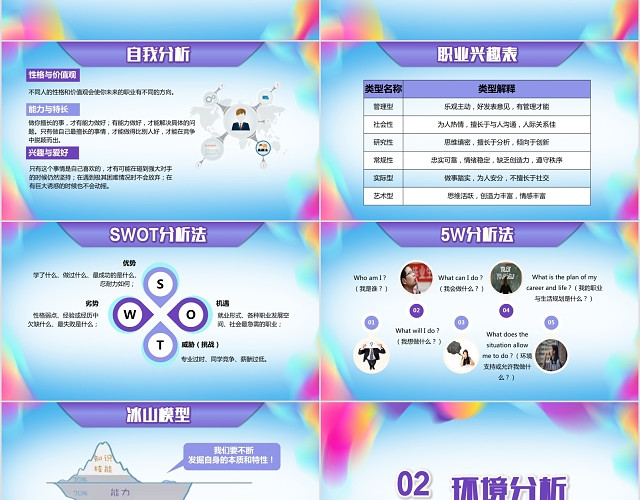 清新大气励志炫彩风大学生职业生涯规划PPT模板