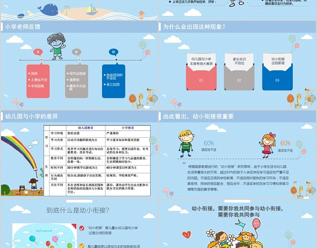 蓝色卡通简约图文结合大班幼小衔接家长会模板