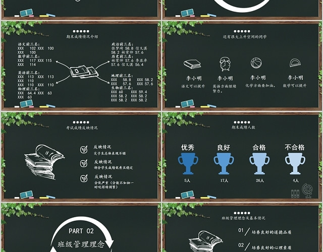 墨绿色简约黑板学园风学期末家长会PPT模板