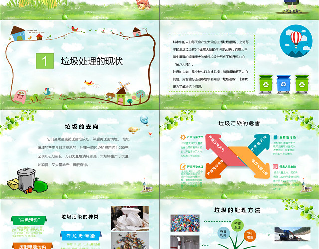 绿色清新垃圾分类儿童课件主题班会PPT模板