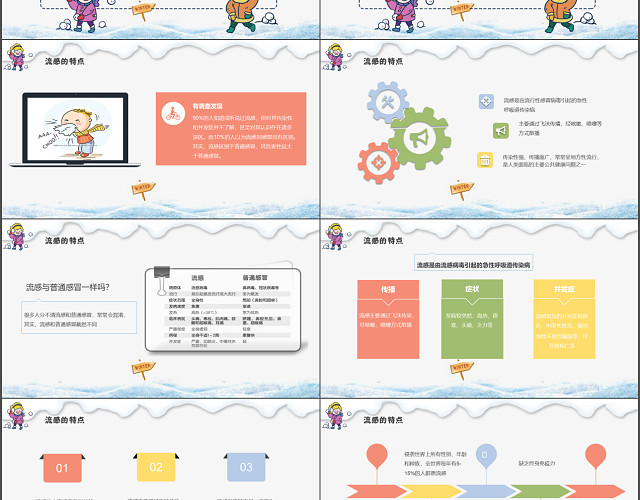 卡通清新预防流感主题班会PPT