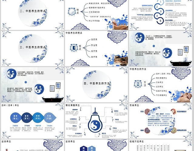 青花瓷中国风中医养生保健通用PPT模板