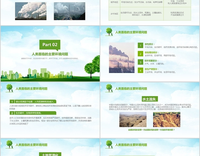 儿童卡通风环境污染之人类面临的主要环境问题主题ppt模板 包站长