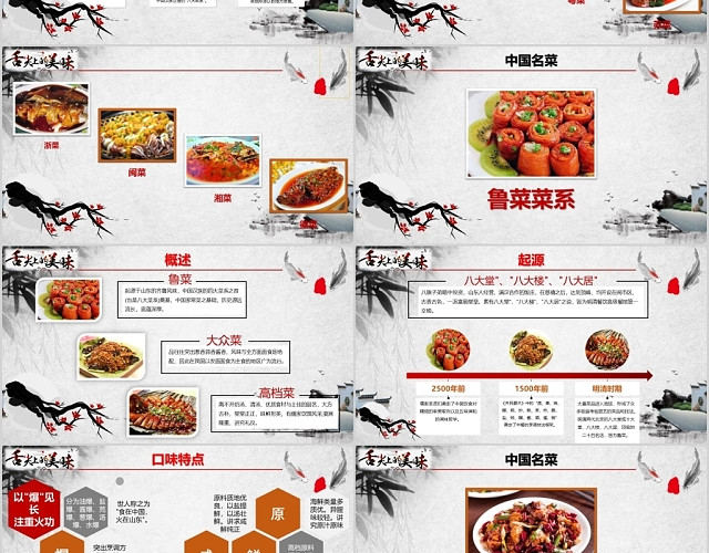 复古中国风古风中国名菜美食八大菜系PPT模板
