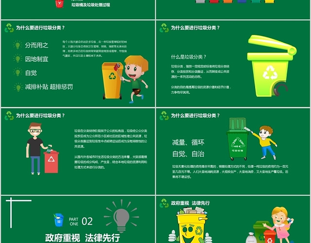绿色清新简约垃圾分类宣传主题PPT模板