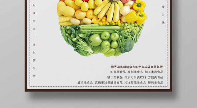 食品安全垃圾食品民以食为天简约清新宣传海报