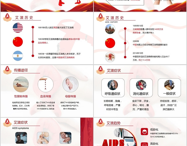 简约红色抗击艾滋病30年行动起来向零艾滋迈进PPT模板
