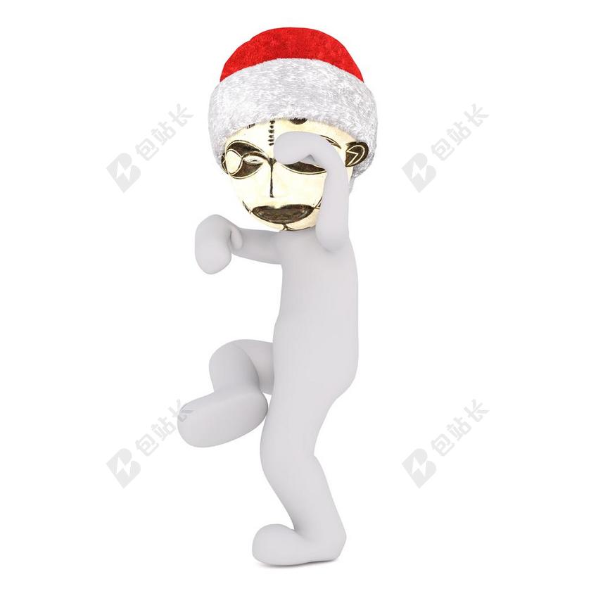白人男性 孤立 3D模型 圣诞节 圣诞老人的帽子 全身 白