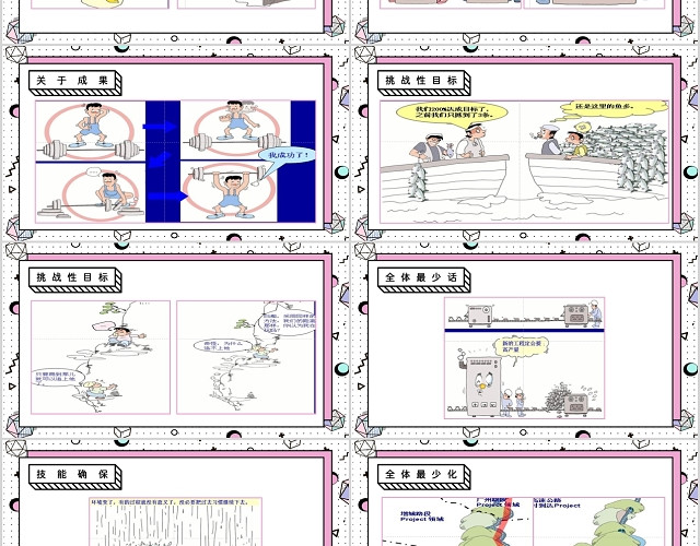 孟菲斯风格品质管理现场改善宣传漫画PPT模板