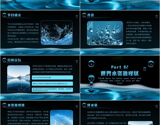 蓝色渐变风格节约水资源世界水日PPT模板