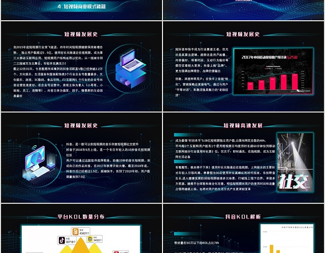 蓝色科技风短视频营销执行解析PPT模板