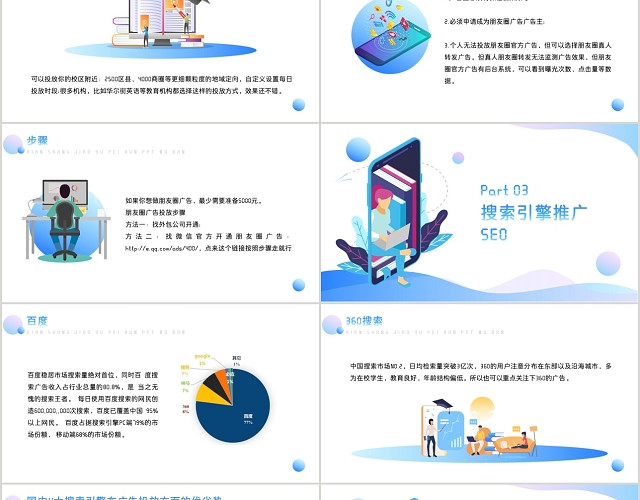 清新蓝色渐变风教育机构线上营销ppt模板